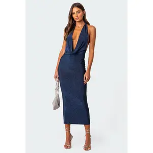 Cowl Neck Open Back Maxi Dress