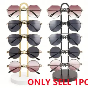 Metal Frame Eyeglass Holder Stand, Wooden Base Design, Durable Metal Material, Ideal for Displaying Glasses, Enhances Visibility & Protection, Portable Sunglasses Organizer