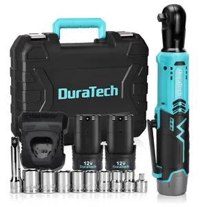 #Summervibes DURATECH Cordless Electric Ratchet Wrench Set, 48 Ft-lbs 3/8" 12V Power Ratchet Wrench with 2 COUNTS 2.0Ah Li-Ion Battery, 1 Hour Fast Charger, 8 COUNTS Sockets, Extension Bar, Adaptor, Variable Speed Trigger