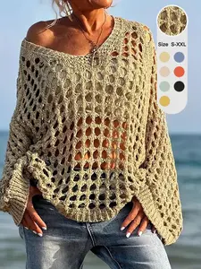 VYBE Summer Hollow Out Thin Breathable Sun Protection Sweater, Cool Comfort Knit Top, Women's Loose Casual Style, Elegant Hand Crochet Design