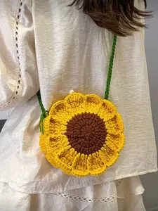 Reversible Mini Sunflower Crochet Handcrafted Crossbody Bag, Stylish Floral Wallet for Keys and Change, Cute Women's Purse
