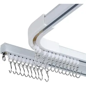 Room divider Ceiling Track set for Curtains with hooks, Corner Connectors(Set of 2) and top brackets Curtain Rail System (9-12 ft Track Set) White