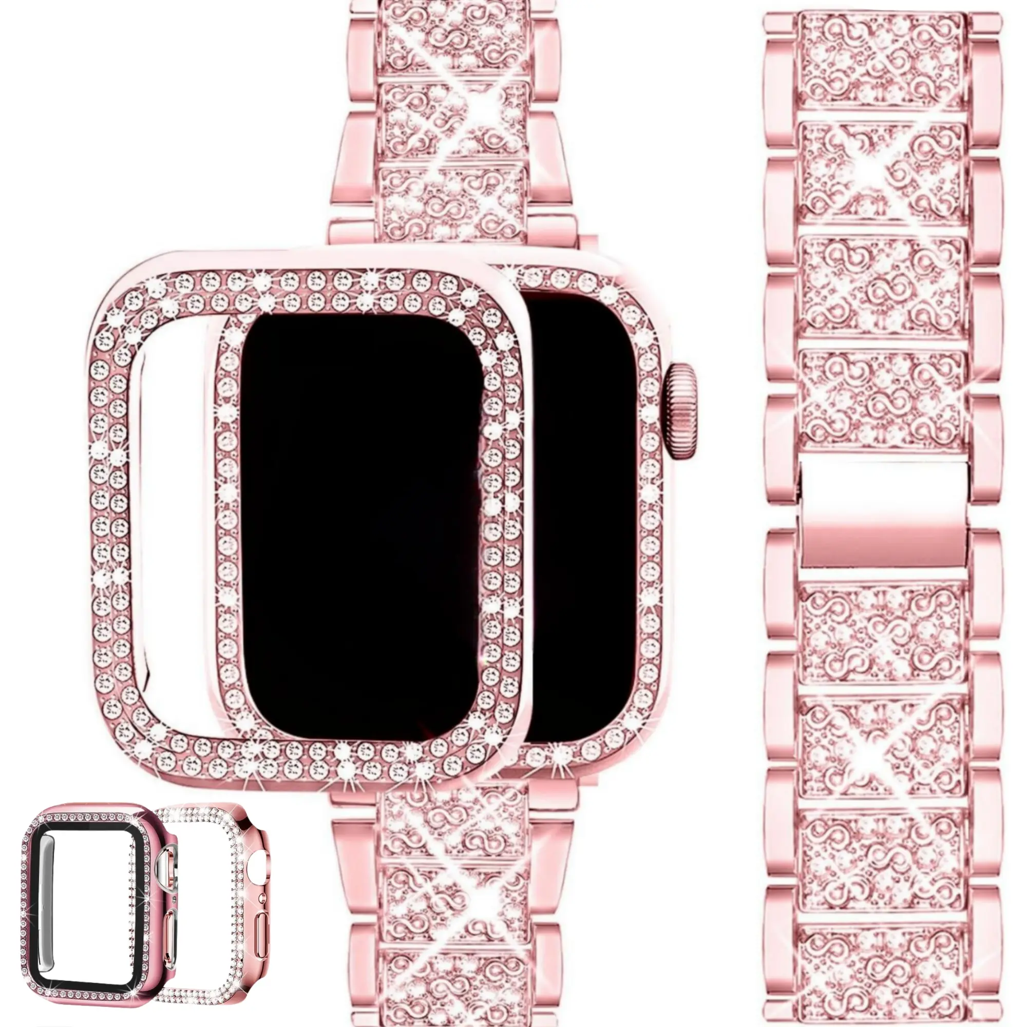 Fashion Adjustable Smartwatch Band & Protective Case Kit for iWatch Series, Includes 1 Watch Strap & 2 Screen Cover Cases