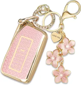 Pink TPU Key Fob Cover with Sakura Flower Keychain Compatible with Lexus ES300h ES350 GS350 GS450h IS200t IS300 IS350 LX570 NX200t NX300h RC350 RX350 RX450h 4-Button Smart Key for Women