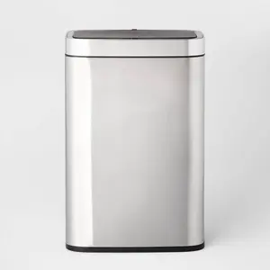 Motion Wastebasket with Liner - Brightroom: Stainless Steel Touchless Kitchen Trash Can, 11.8 Gallon, Silver