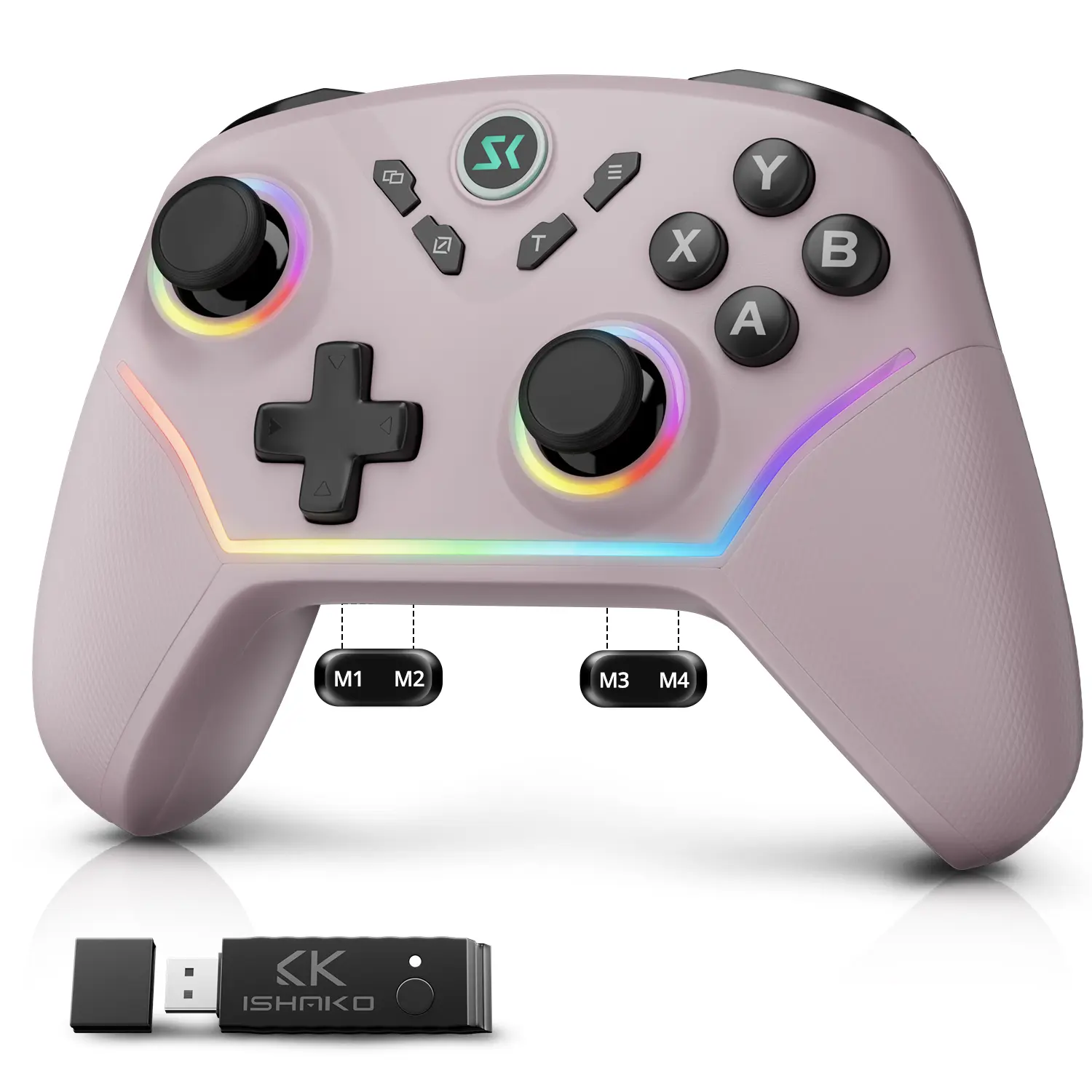 Wireless Pro Controller for PC Switch iOS Android, With Hall Joystick&Trigger, 1000Hz Rate, Dual Vibration, Trigger Lock, 1200mAh Battery, Purple Pro Gamepad