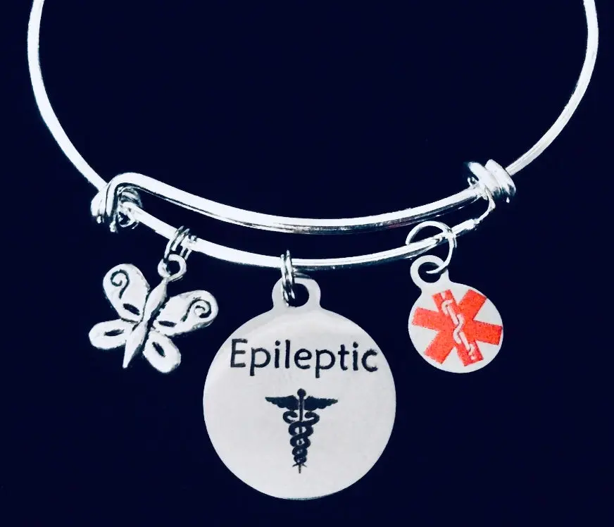 Epileptic Medical Alert Charm Bracelet | Adjustable Silver Bangle