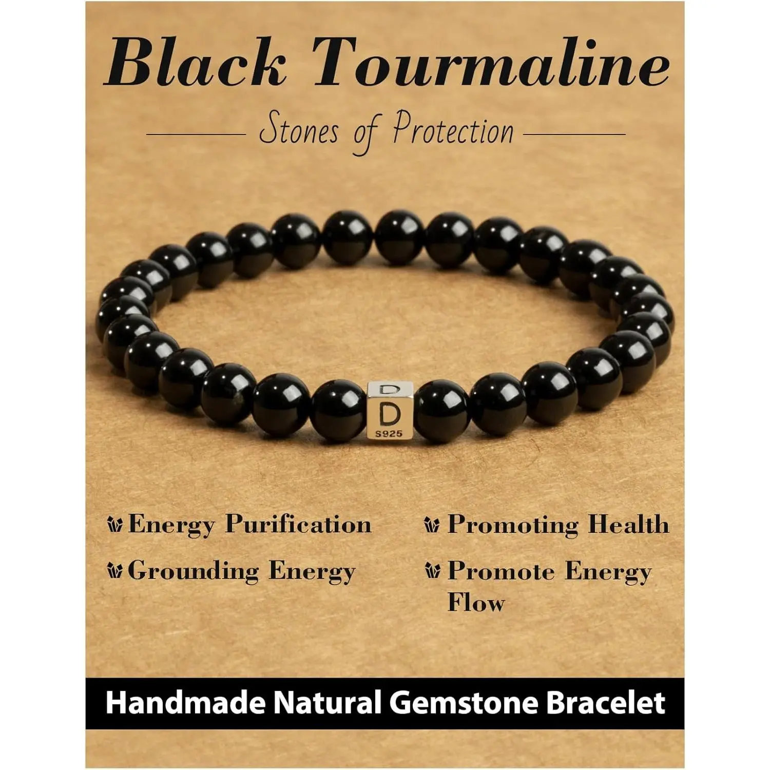 Custom Name 925 Silver Letter Bead Bracelet - 6MM Handmade Natural Stone Healing Crystal Bracelet, 7-7.5 in Adult Jewelry, Anniversary/Birthday/Mother's Day Gift, Maintains Harmony & Balance, Beaded String Accessory, Father's Day, 7-7.5 Inches, Maintain H
