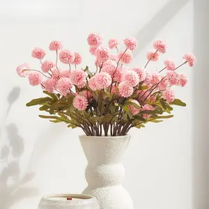 6/8 Branches Artificial PomPom Faux Flowers Bouquet without Vase - Orange, Pink,White Plastic Stems for DIY Dopamine Spring Wedding Decorations Bundle