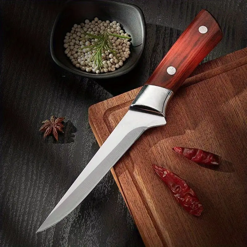 Stainless Steel Ultra-Sharp Pro Kitchen Knife - Anti-Stick Blade, Ergonomic Wooden Handle, High-End Engraved Tool for Bone Chopping, Fruit Slicing, Home Chefs' Household Cooking Essential, Camping Knives (Top Birthday Gift Option), Steel Blade