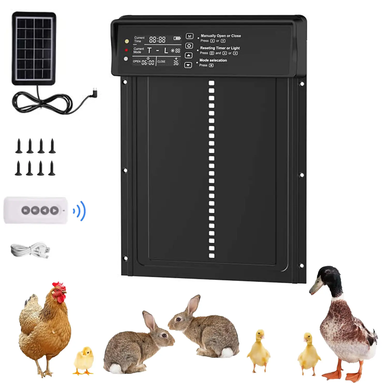 FarmParadise Automatic Chicken Door - Solar-Powered Coop Accessory for Backyard Chickens, Single Unit with Timer, Light Sensor, Easy Setup, Weatherproof Auto Open/Close Functionality (For Pet Lovers)
