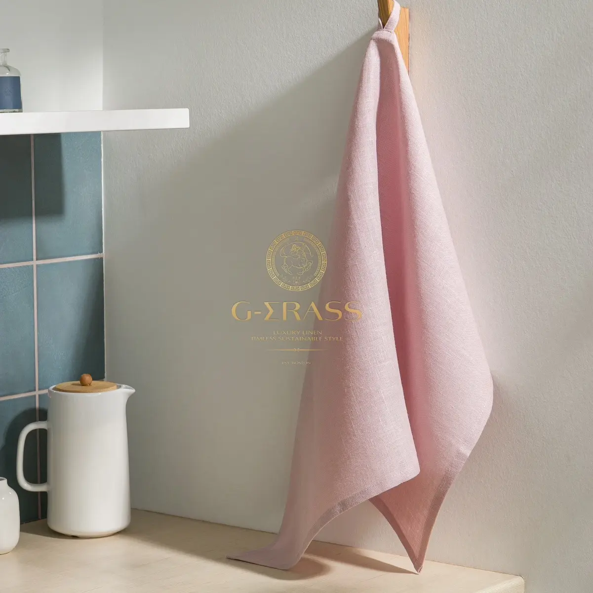 G-ERASS Luxury 100% Linen Kitchen Towels - Handmade, Eco-Friendly, Stonewashed in Wood Rose