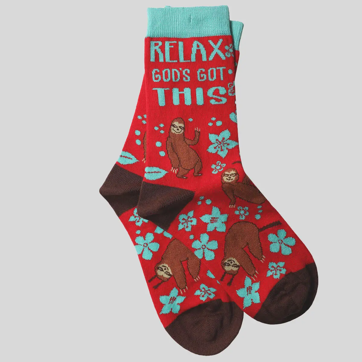 Women's Novelty Crew Socks, God-Themed Relax Sloth Graphic, Breathable Cotton Blend, Fits Women's Shoe Sizes 6-10, Lady, Casual, Sloth Print, Unisex, Elastane Blend, Relaxing, Mid-Calf, All-Season, Heart