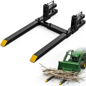 YINTATECH 43" 1500lbs Clamp on Pallet Forks Heavy Duty Tractor Forks with Adjustable Stabilizer Bar Bucket Forks for Tractor Attachments