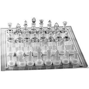 Glass Chess Board Anti-Broken Elegant Glass Chess Pieces for Chess Game, High-Quality Design
