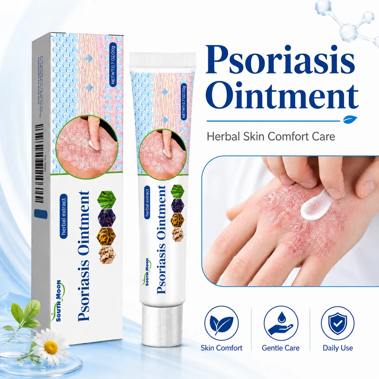 South Moon Herbal Extract Skin Comfort Cream, 20g Moisturizing Body Care Ointment for Dry, Rough & Itchy-Feeling Skin, Fast-Absorbing Daily Skin Balm for Hands, Elbows, Knees & Feet