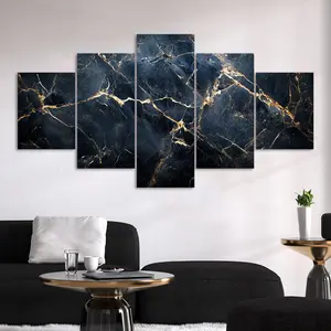 5 Counts Unframed Canvas Poster, Black Gold Marble Texture, Abstract Marble Pattern, Modern Abstract Design, Perfect Living Room Decoration, Modern Art, Wall Art Decoration, Modern Home Decoration, Odorless, Waterproof, Artwork, Canvas Prints