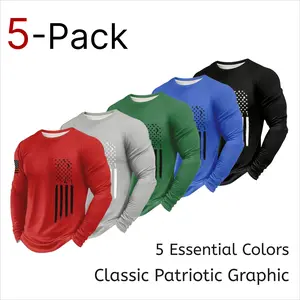 Men's [5-Pack] Long Sleeve Active T-Shirts | Quick-Dry Breathable Athletic Fit | Independence Day Special Patriot Apparel spring and autumn men's clothing Athletic Apparel Athletic Mesh Athleisure Street Fit