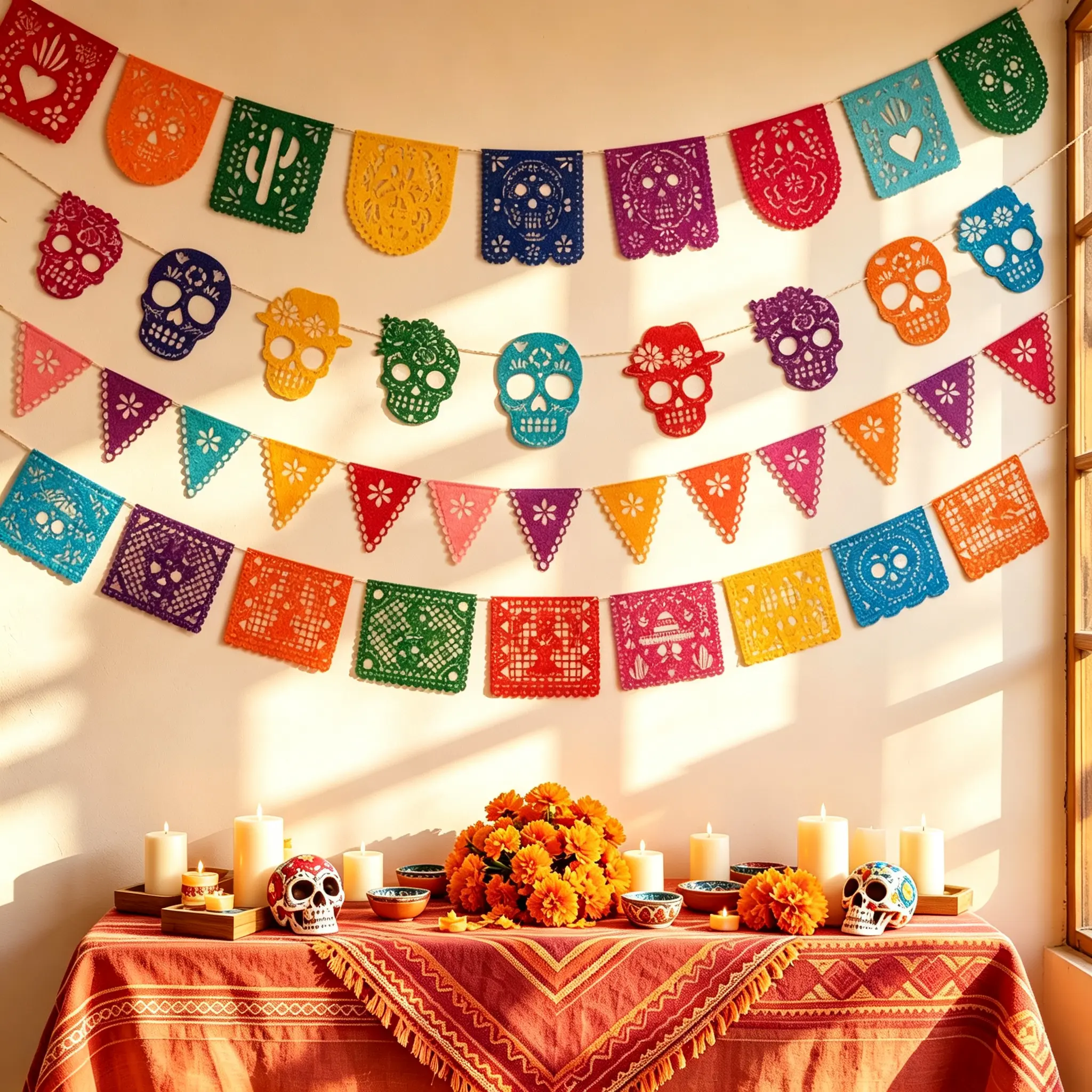 Papel Picado Bunting, Vibrant Multicolor Party Banner, Day of the Dead and Fiesta Decorations for Indoor Celebrations