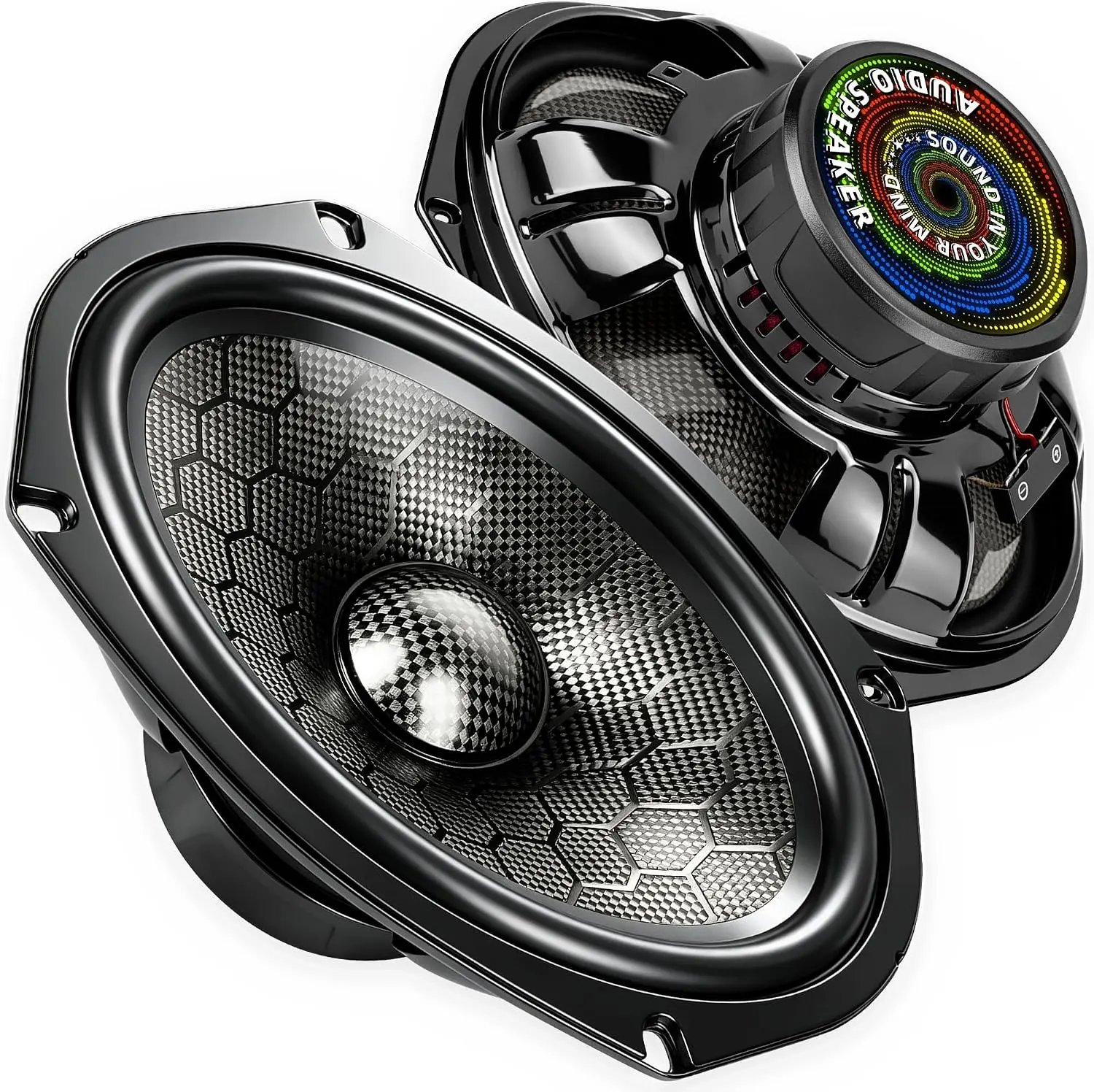 TANVSO CarbonForce 6x9 Car Speakers, 1500W Peak 4 Ohm MidBass Woofer with Honeycomb-Weave Carbon Fiber Cone & Dust Cap, 2-Pack for Rear Deck & Door, Speaker