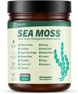 Sea Moss Gummies, 16-in-1 SeaMoss Gummy Vitamins C & D3 for Women and Men with Black Seed Oil, Ashwagandha, Elderberry, Burdock Root for Supports Overall Wellness, Natural Vitality (60 Count)