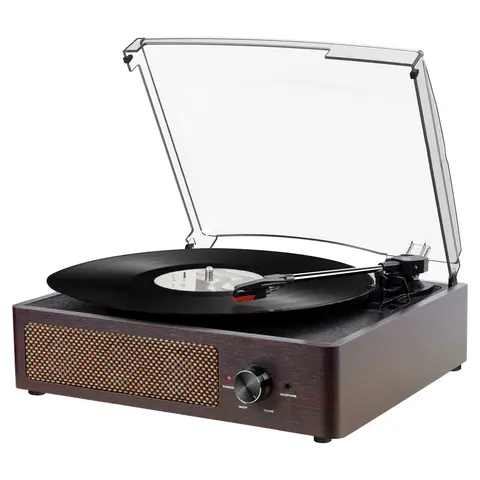Retro Portable Vinyl Record Player with Built-in Bluetooth Receiver, 2 Stereo Speakers, 3-Speed Adjustment, 3-Size Compatibility, RCA Output, Ideal Music Setup Gift for Adults