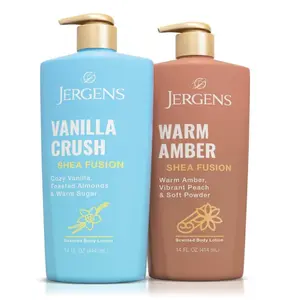 Jergens Shea Fusion Body Lotion Dual Pack, Moisturizer with Shea Butter and Vitamin E, Vanilla Crush 14 fl oz and Warm Amber 14 fl oz, Pack of 2