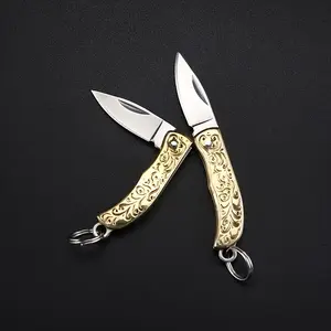 Mini Folding Pocket Knife Brass Material Floral Design Ideal for Daily Cutting Tools Compact Portable Edging Accessory