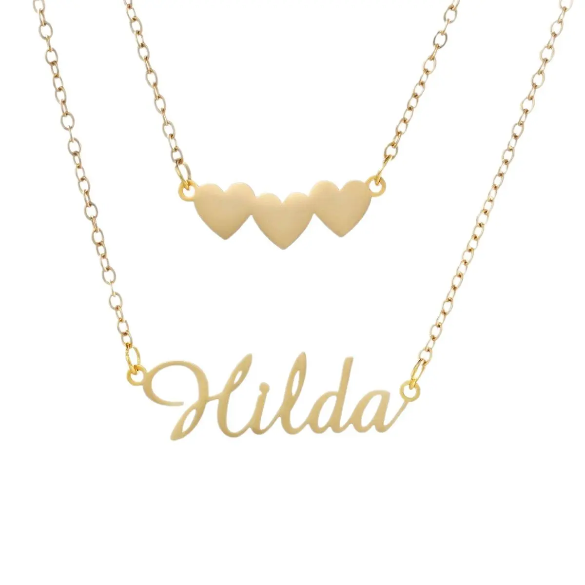 AS048 Women's Customized Stainless Steel Double-Layer Name Necklace with Love Letter Pendant, Meaningful Gift for Her, Initial Necklaces, Custom Name Engraving, Necklaces For Women