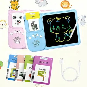KIDGENIUS 2-in-1 Kids Talking Flash Cards with LCD Writing Tablet Bilingual English-Spanish Educational Toy for Toddlers 3+ Montessori Speech Therapy Learning Toy with Animal & Vocabulary Cards