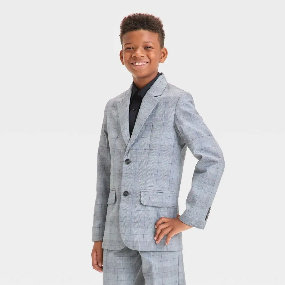 Boys' Plaid Suit Jacket - Cat & Jack Dark Gray 5
