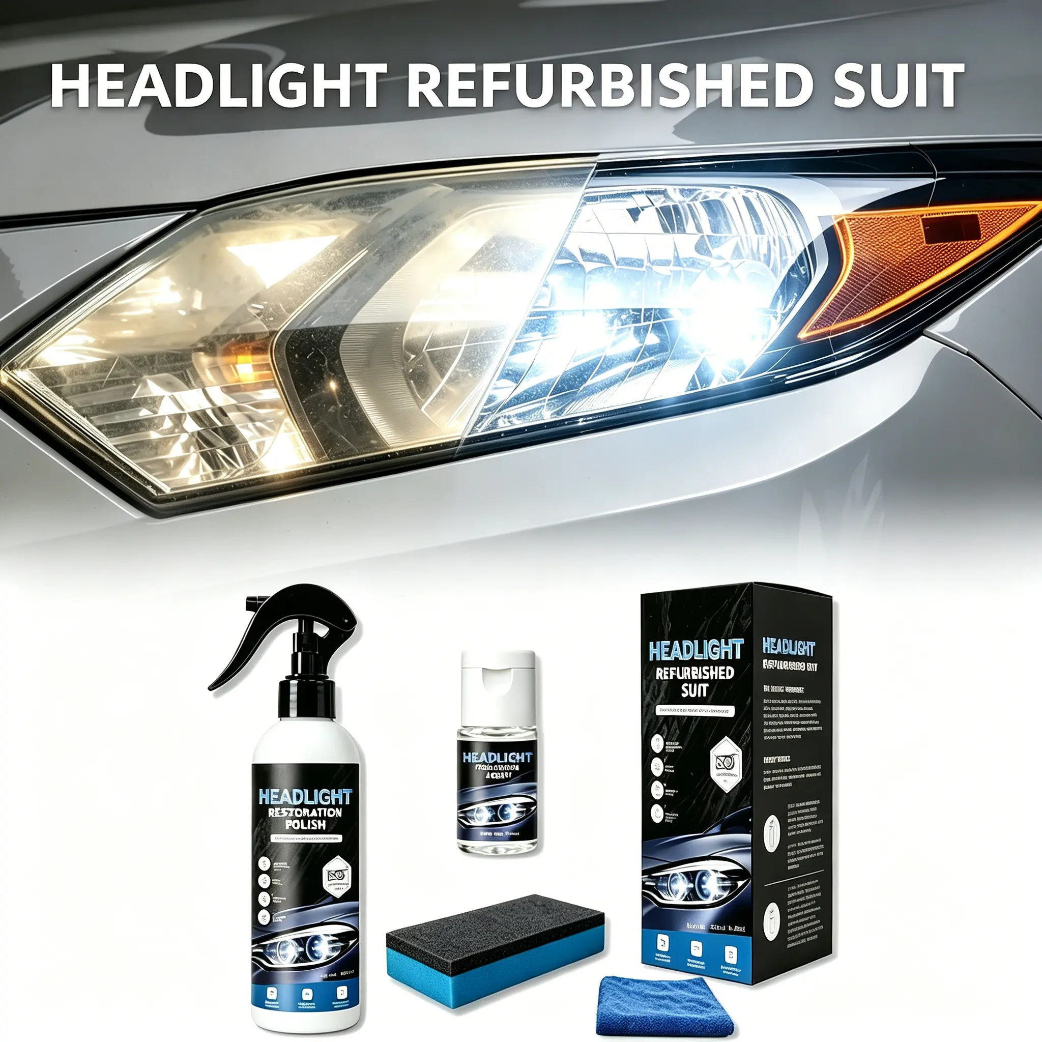 Car Headlight Restoration Kit — Restores Oxidized, Yellowed & Blurred Headlights to Like-New, No Power Tools Required, Enhanced Crystalline Coating