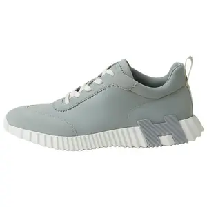Men's Hermes Bouncing Suede Low-Top Lace-Up Casual Trainers - Cloud Gray with Contrast Pattern, House White Official Footwear, Trending Sports Shoes (Maison Mihara)