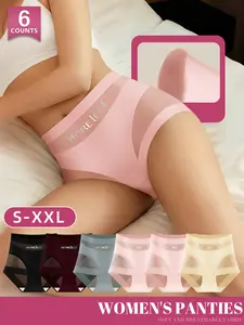 6-Pack Morelect Mesh Patchwork Mid-Waist Women's Elastic Knit Underwear, Soft Breathable Comfortable Triangle Panties, S-Xxl, Multi Colors