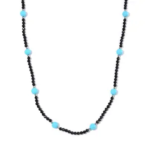 Sleeping Beauty Color Shell Pearl and Black Spinel 50.00 ctw Beaded Necklace in Silvertone 18-20 Inches Christmas Gifts