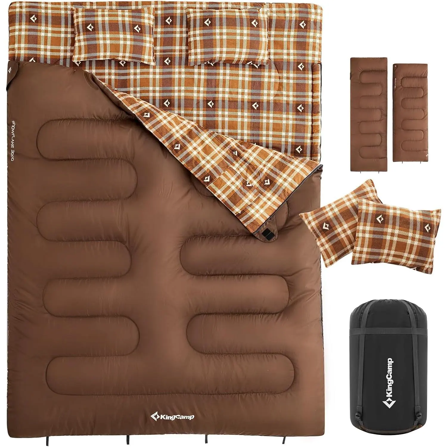KingCamp 2-Person Queen Size XXL Flannel Sleeping Bag for Adults, Waterproof Lightweight Quilt with 2 Pillows, Ideal for Couples Camping, Two Pillows