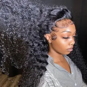 URODY Deep Wave 13x6 Lace Frontal Wigs Human Hair HD Transparent Lace Curly Wigs Pre Plucked with Baby Hair 180 Density