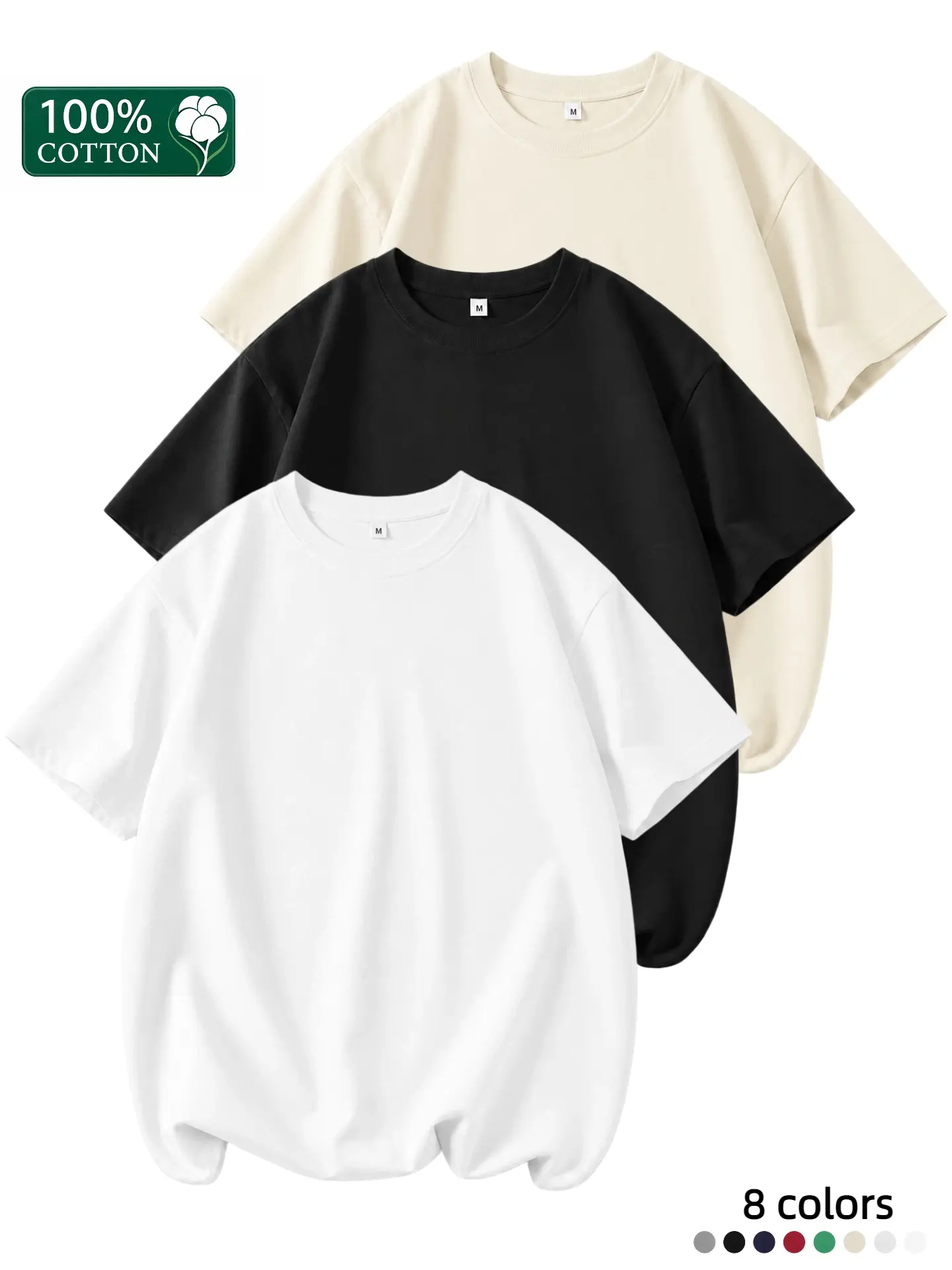 Men's Heavyweight 100% Cotton Oversized T-Shirt - Loose Fit Drop Shoulder Plain Blank Tees, Premium 230GSM Crewneck Summer Casual Streetwear