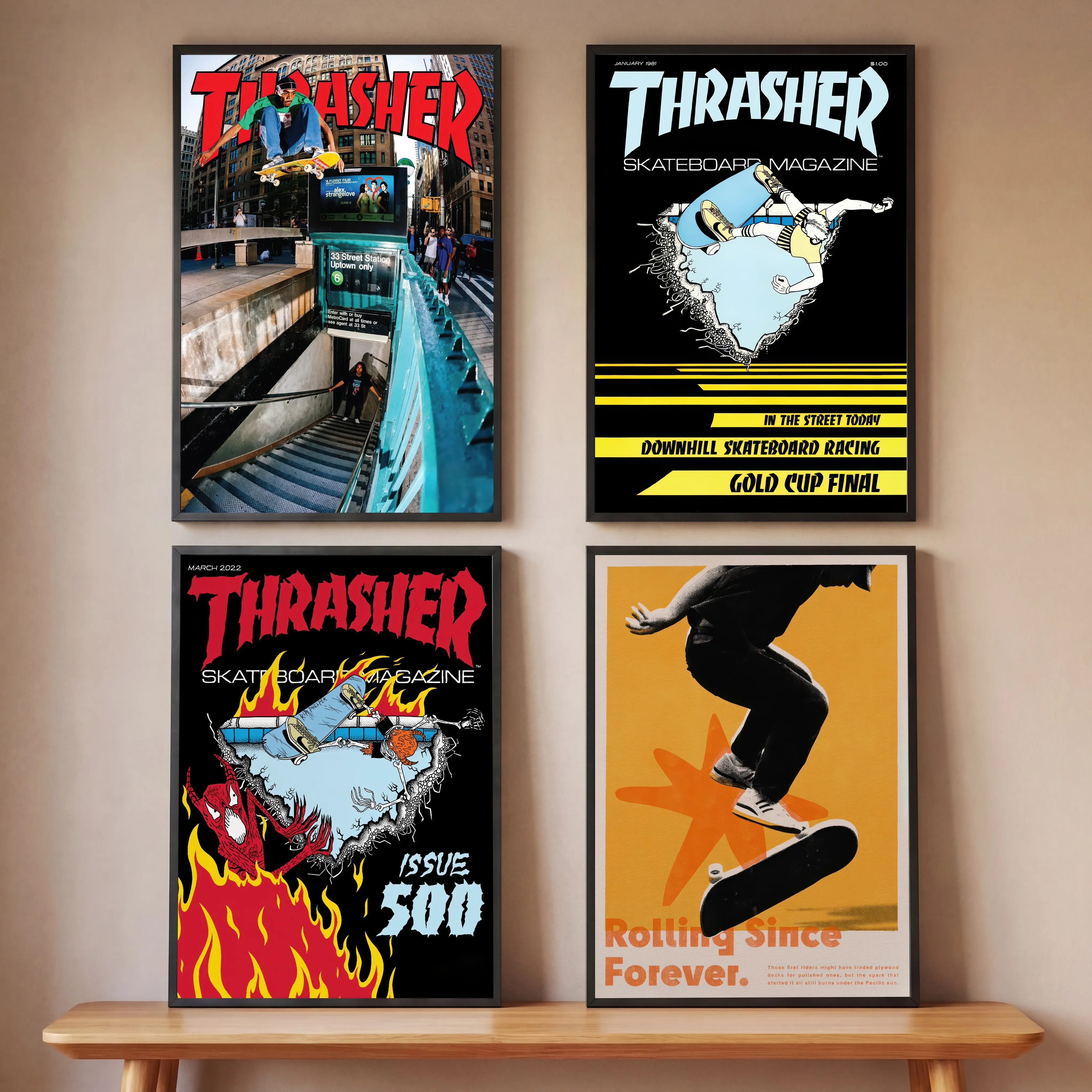 Thrasher Magazine Skater Poster - 90s Street Art Picture Image Print, Artistic Graphic Wall Decor for Skater Enthusiasts, Home Supplies for Living Room, Kitchen No-Redundancy Accent Piece