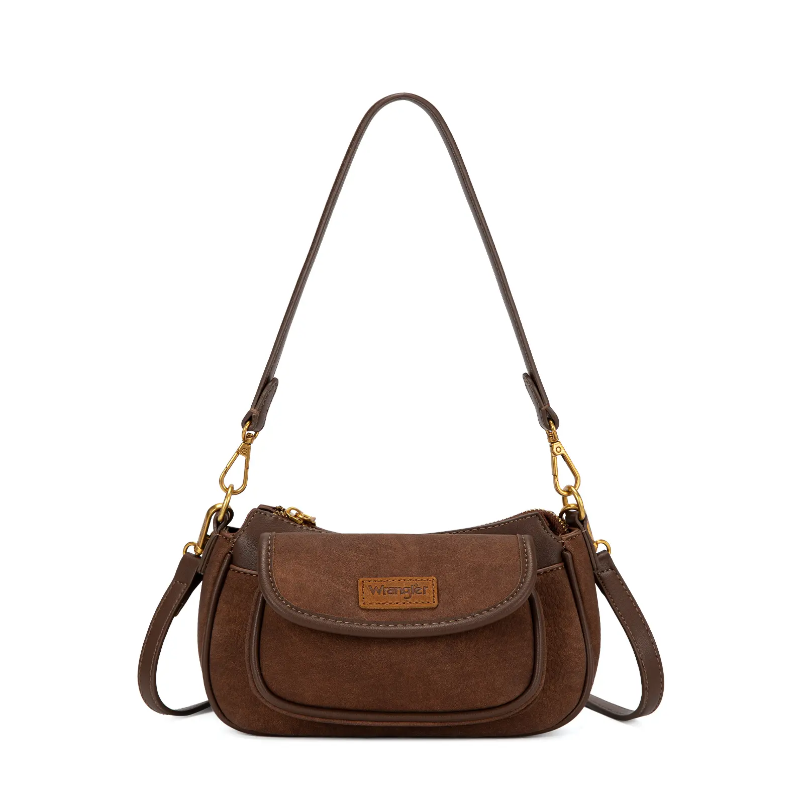 Wrangler Small Baguette Bag Mini Crossbody for Women with 2 Removable Straps and Front Back Small Pockets