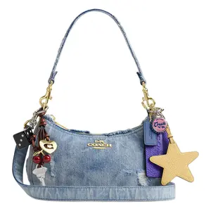 COACH Teri Logo Star Charm Fabric Shoulder Bag for Women in Light Indigo