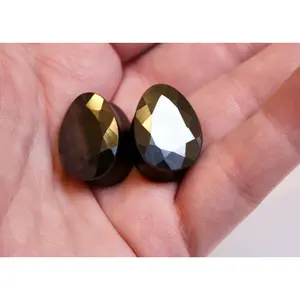 Double-Flared Faceted Hematite Teardrop Gauged Earrings - Multi-Size Body Jewelry for Gauged Ears (6mm-16mm) | Earrings with Double Flared Facets