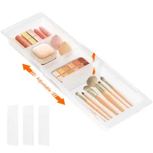Lifewit Sliding Makeup Drawer Organizer Trays with Inserts, Extendable Hanging Desk Drawer Divider, 14-23" Long/1.8" High Plastic Organizer Tray in Vanity/Bathroom/Office/Kitchen