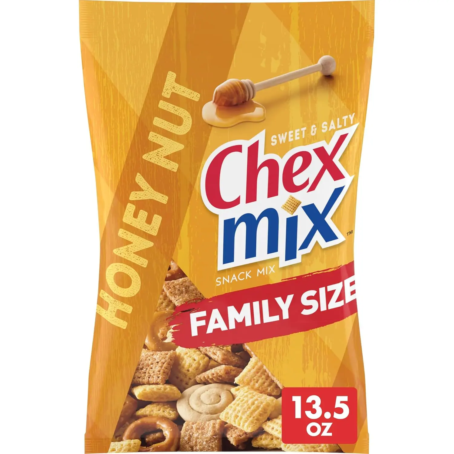 Chex Mix Honey Nut Snack Mix, Sweet & Salty, Family Size, 13.5 oz | Corn & Wheat Chex, Pretzels, Vanilla Flavored Breadsticks, Vanilla Flavored Swirl Cookies