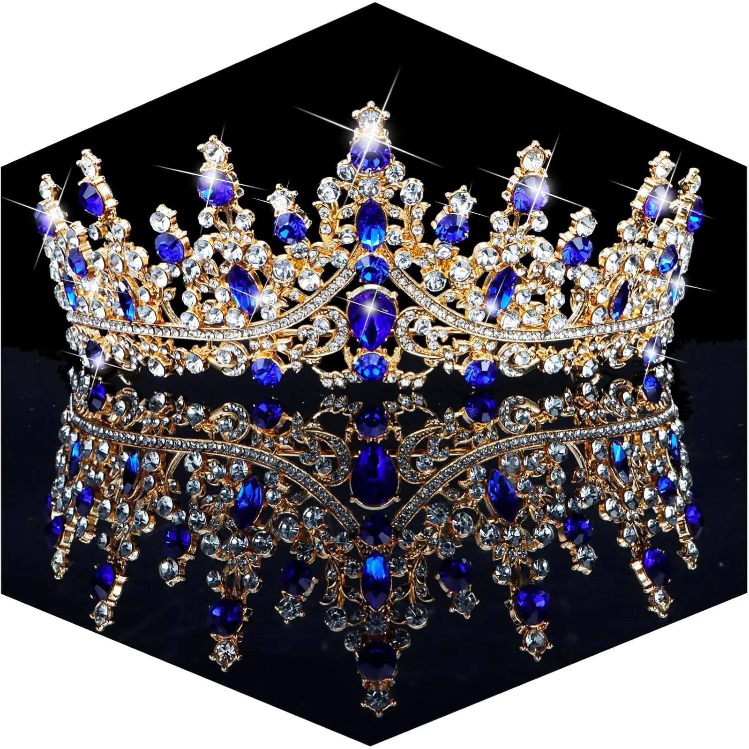 Wedding Tiara for Women Crown for Women Royal  Crown Headband Metal Princess Tiara for Bride Quinceanera Headpieces for Birthday Prom Pageant Halloween Costume , Blue