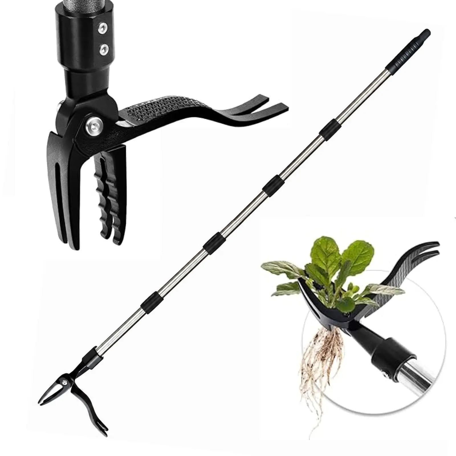 Metal Stand Up Weed Puller Tool 6FT, Long Handle Lawn Weeder with 4 Claw Steel Head for Root Removal Yard Patio and Garden Maintenance, Balanced Press-And-Lift Design