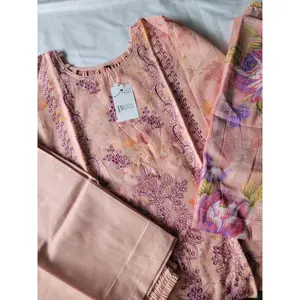 Pink Cotton Print & Embroidered Salwar Kameez