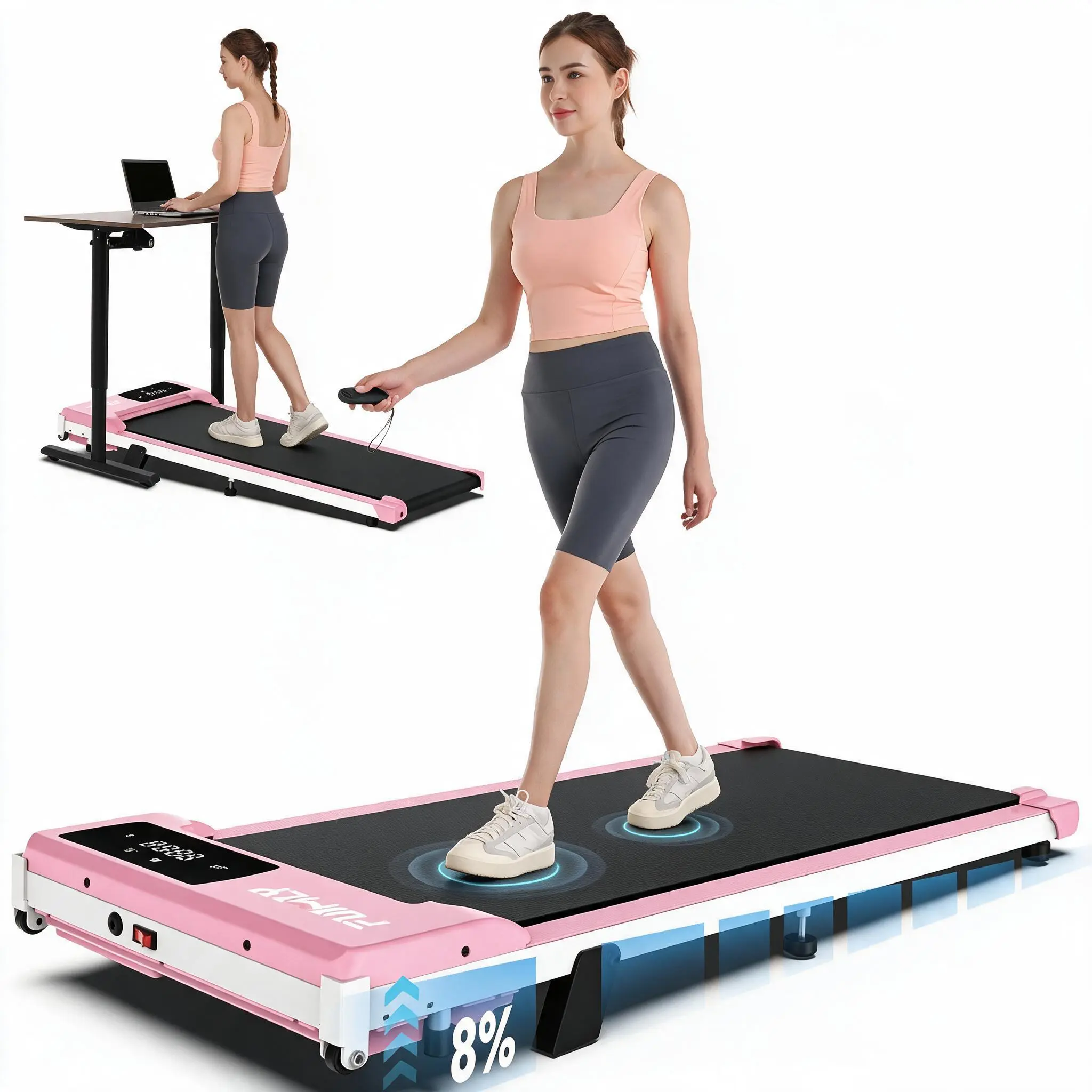 Ancheer Under Desk Portable Quiet Folding Walking Pad Treadmill - 3.0HP Home Fitness Equipment, Homegym, 6% Incline, 300 lbs Capacity, Slim Compact Motorized Electric Treadmill with Adjustable Speed, Comfortable Shock Absorption, LED Display for Cardio