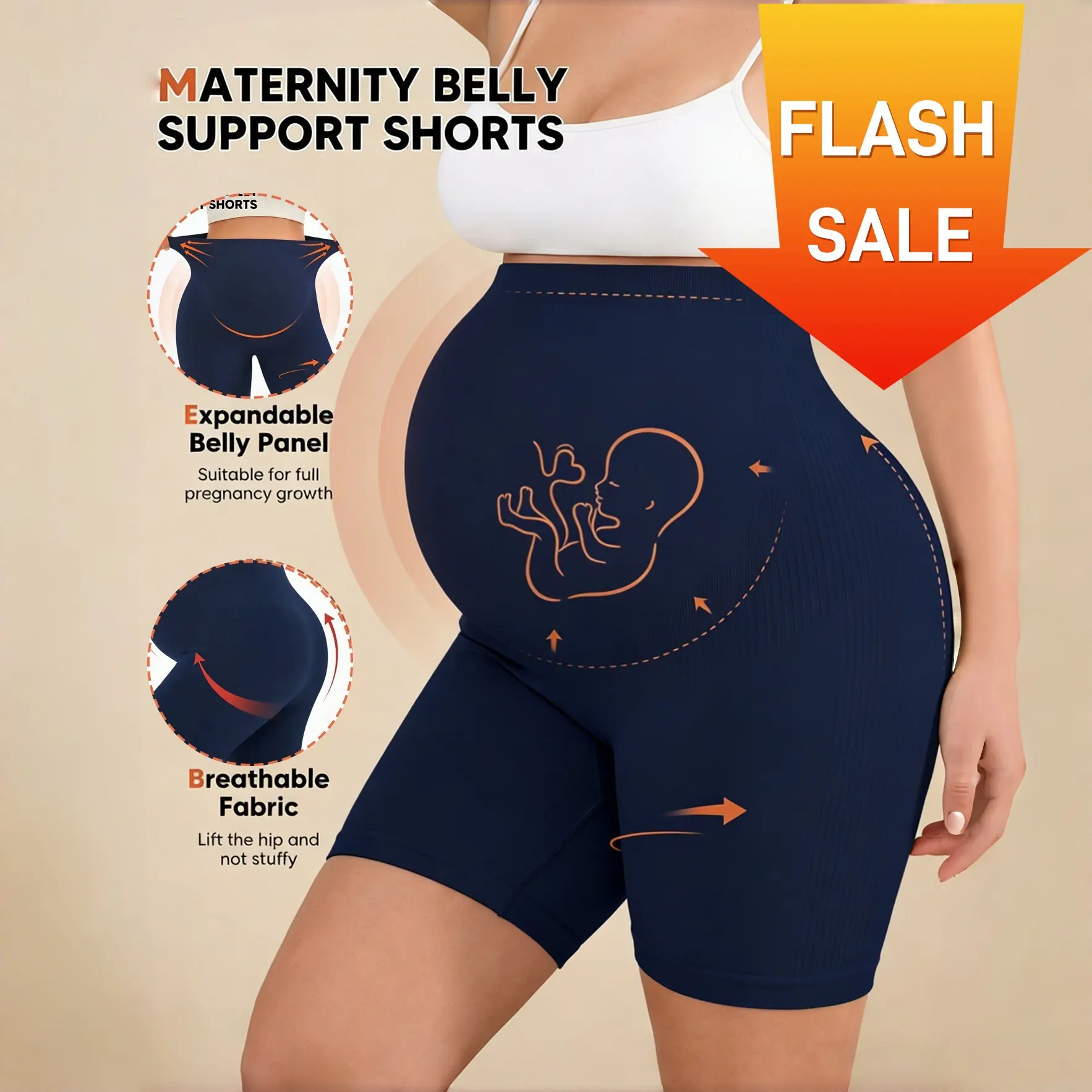 TCVC Women's Maternity High-Waist Support Shorts, Expandable Belly Panel, Butt-Lifting & Breathable Seamless Fabric, Perfect For Yoga, Work, Daily & Photoshoot,Spring & Summer