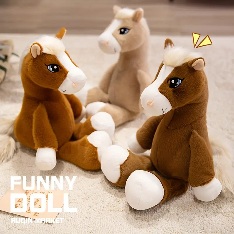 Fluffy Soft Plush Horse Stuffed Toy - 12.99in/33cm Polyester, Light & Dark Brown-1, Ideal for 3-4 Years Boys, Holiday Gifts